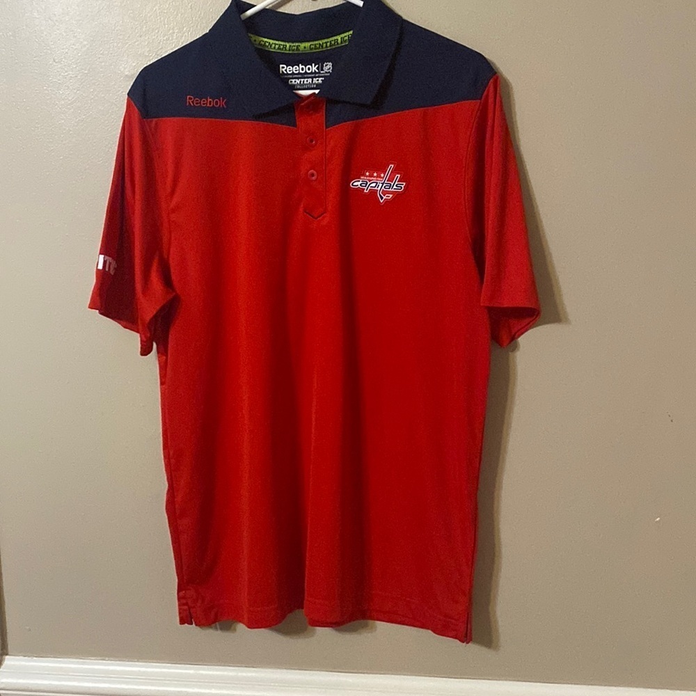 Reebok NHL Center Ice Collection Red Polo Shirt Washington Capitals Shortsleeves